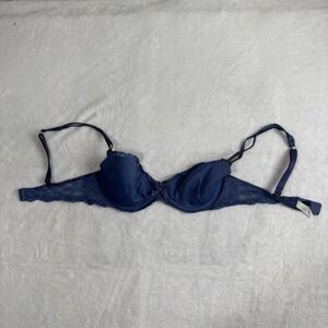 VTG Chantelle Blue Lace Padded Bra Women's 32 D